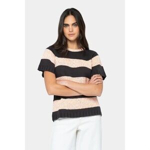 Peace Love World Short Sleeve Neon Sweater Washed Black,Large #7C